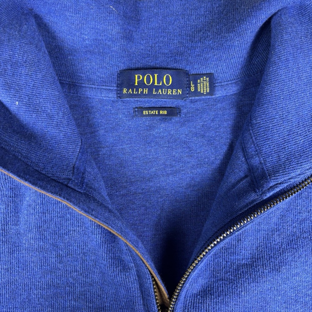 Polo Ralph Lauren Estate Rib 1/4 Zip Sweater Blue Men's Large Cotton - Picture 5 of 8